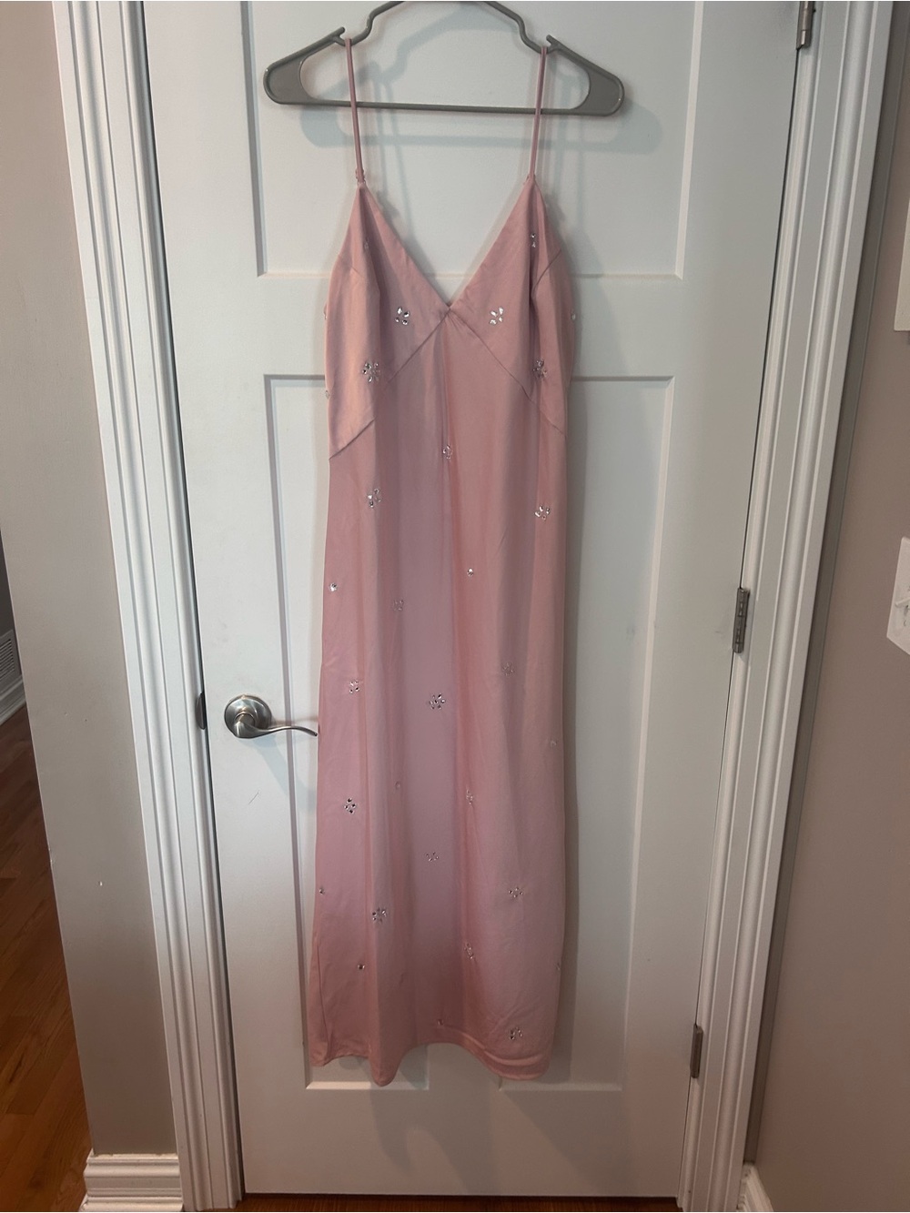 Blush Pink Slip Dress with Delicate Embellishments